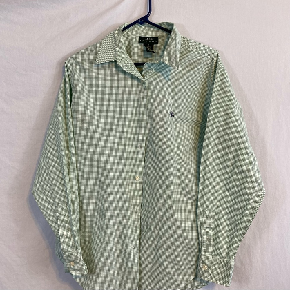 Lauren Ralph Lauren size 14 green plaid blouse
